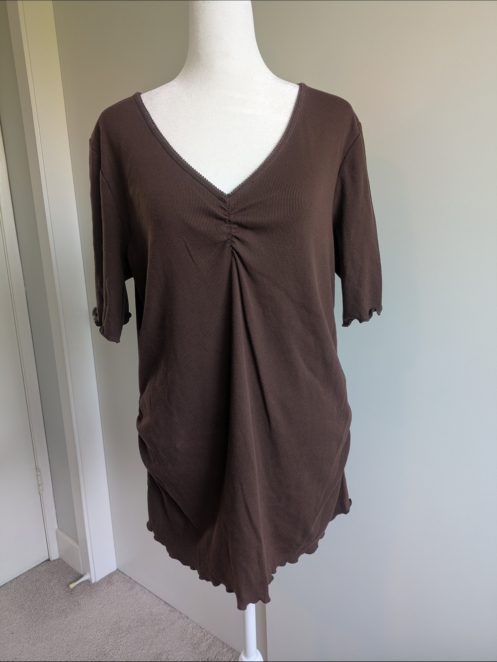 Women’s Brown V-Neck Short Sleeve Top